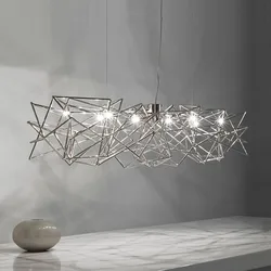 Luxury Silver Chandelier Modern LED Stainless Steel Chandelier For Island Table Living Room Restaurant Art Chrome Hanging Light