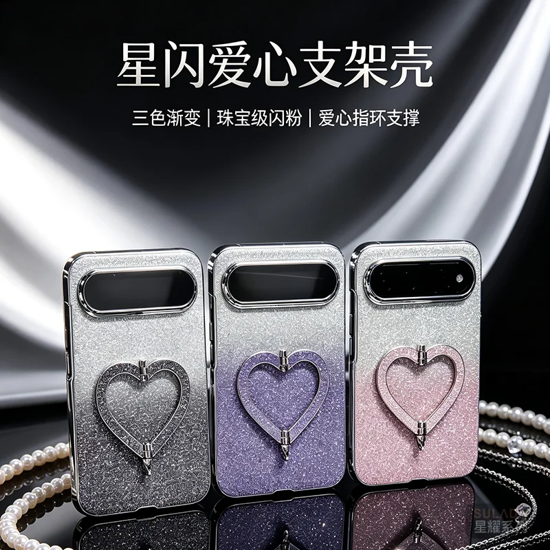 Nouveau modèle Sulada pour Huawei Pura X View, coque arrière de haute qualité, luxueuse, à paillettes, avec dégradé de couleurs et support en forme de cœur.