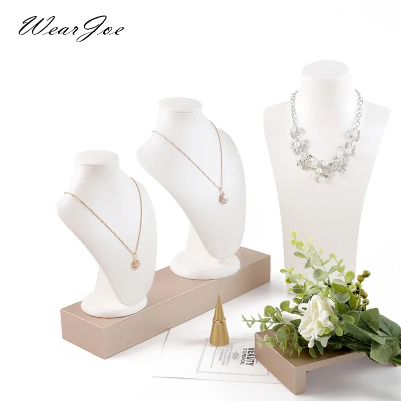 

Elegant White PU Leather Pendant Necklace Chain Jewelry Display Holder Stand Bust Neckform Platform Window Counter Top Mannequin