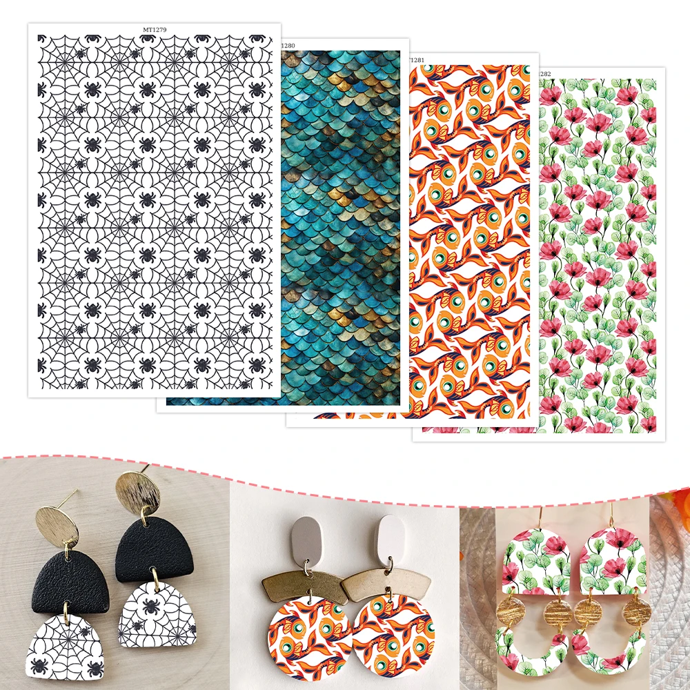 

Mermaid Scale Fresh Flowers Spider Web Soft Ceramic Earrings Water Transfer Paper Sticker For Jewelry Making