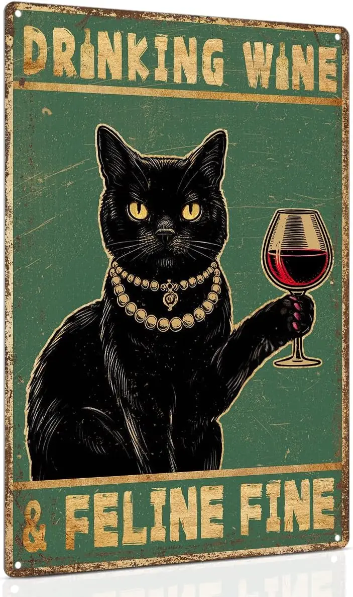 Funny Black Cat Poster Vintage Metal Sign for Pub Man Cave Sign Gift for Bar Wall Decor 8x12 Inch