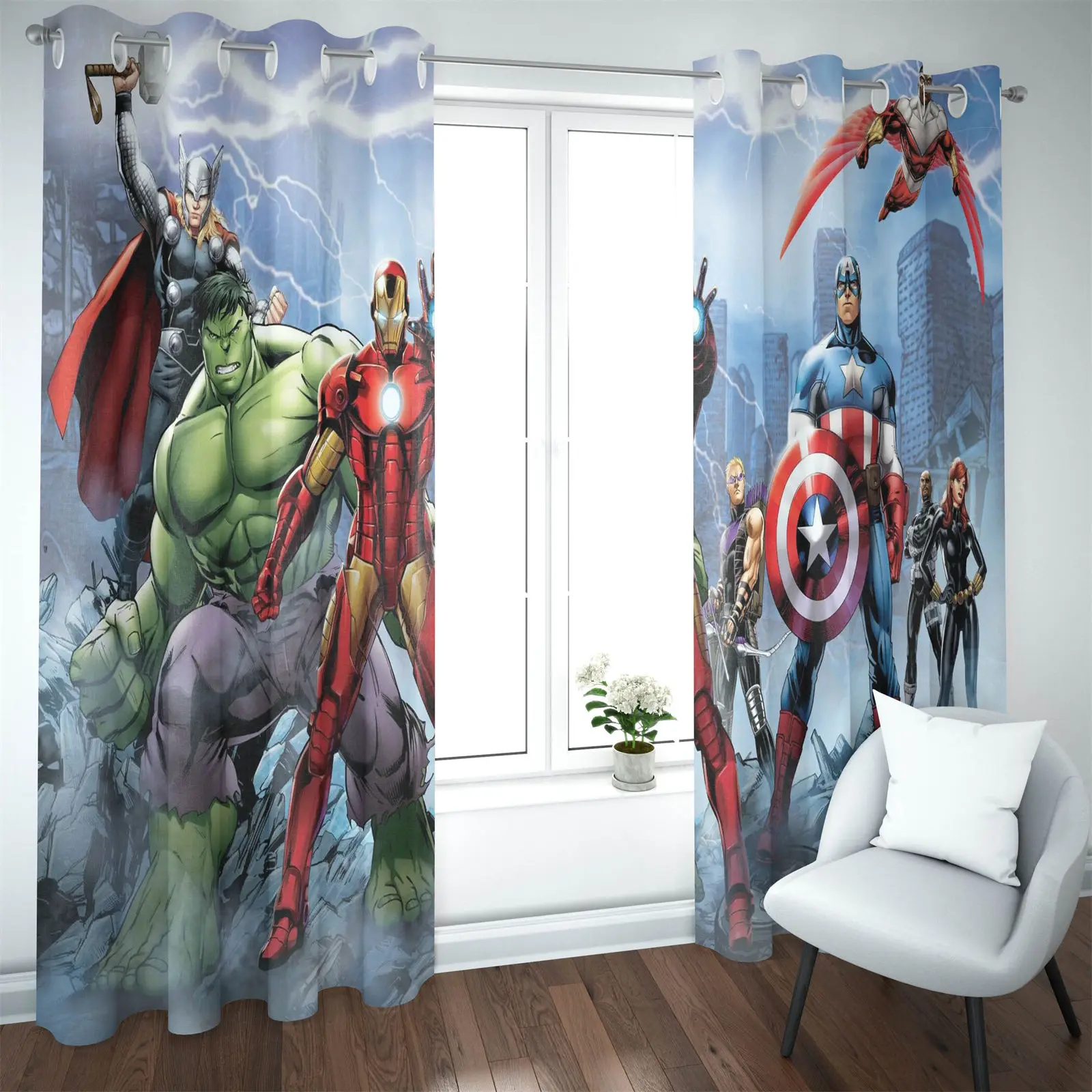 Marvel, The Avengers 100% Polyester Curtain Bedroom Curtains For Living Room Balcony Screen Dustproof Perforated Home Decor