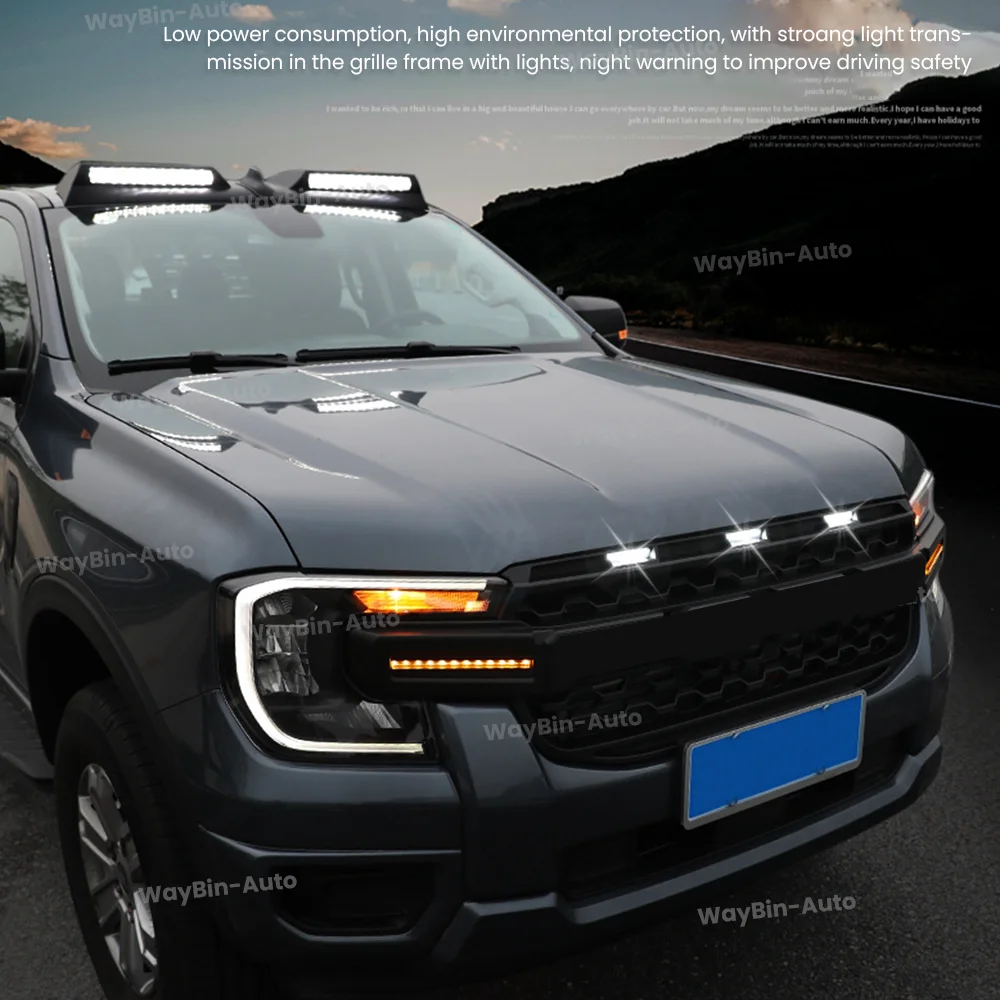 Raptor Front Grille For FORD RANGER 2022-2024 T9 MK4 PX4 High Version XLT WILDTRAK SPORT Grille with Led Light Auto Accessoris