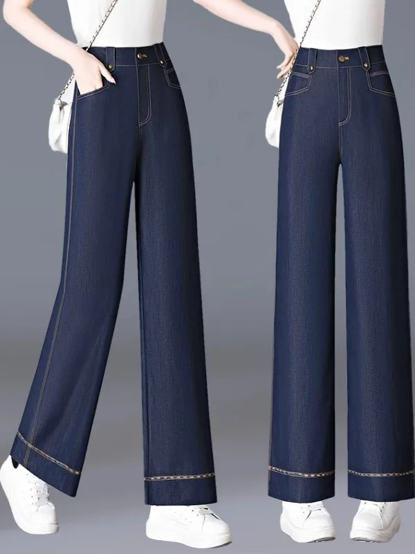 High Waist Wide Leg Jeans Women's Summer Thin Loose Ice Silk Slim Straight Long Pants  Denim Loose Fit Long Trousers