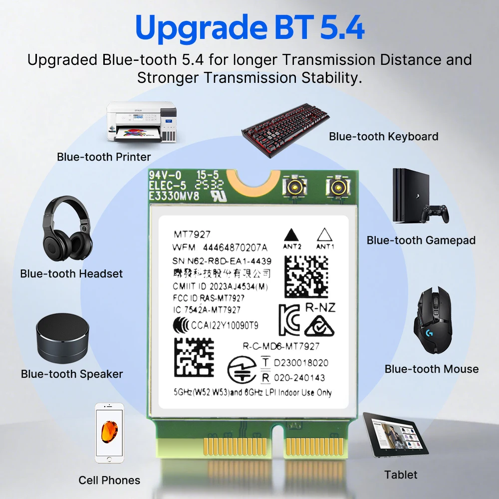 Karta Wi-Fi Fenvi WiFi 7 MT7927 M.2 Tri-Band 2.4G/5G/6GHz BT5.4 Adapter Sieciowy Bezprzewodowy z Anteną Zestaw do Komputera Stacjonarnego dla Win11 — zdjęcie produktu 4