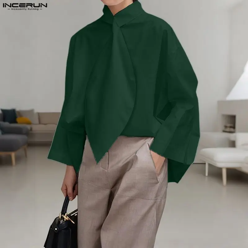 

INCERUN Men Shirt Solid Color Stand Collar Long Sleeve Casual Men Clothing Streetwear 2025 Fashion Leisure Male Tops Camisas