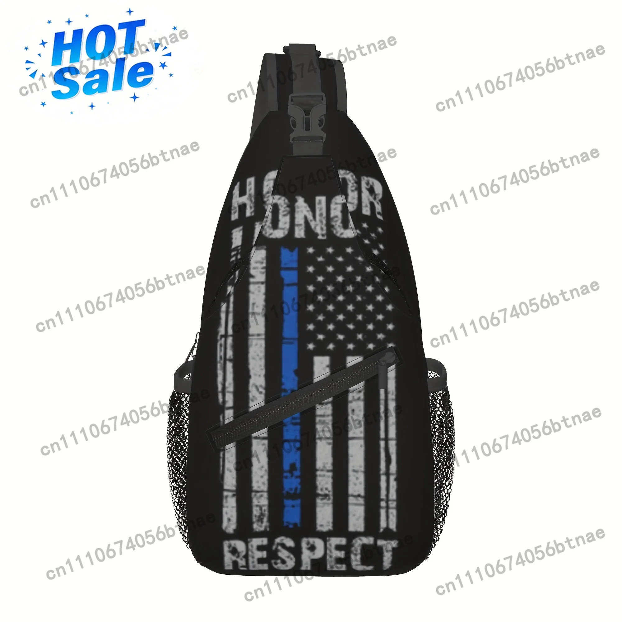 Thin Blue Line American Flag Honor Respect Police Leisure Sports Chest Bag, Sling Bag, Convertible Shoulder Strap, Zipper Closur
