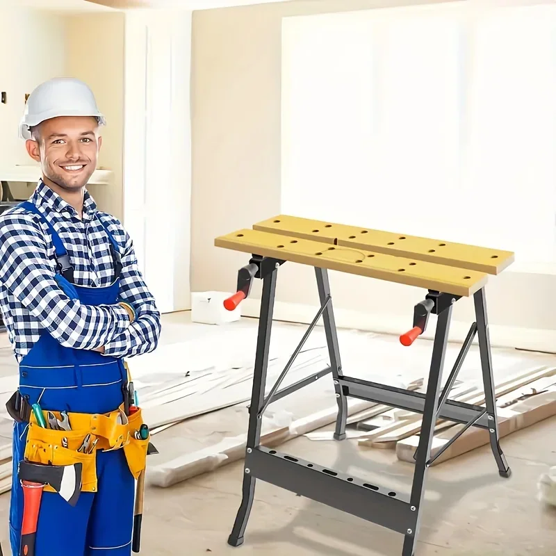 Woodworking Workbench with Tool Holder - Foldable Wood Material Saw Work Table for Carpentry, No Electricity Required