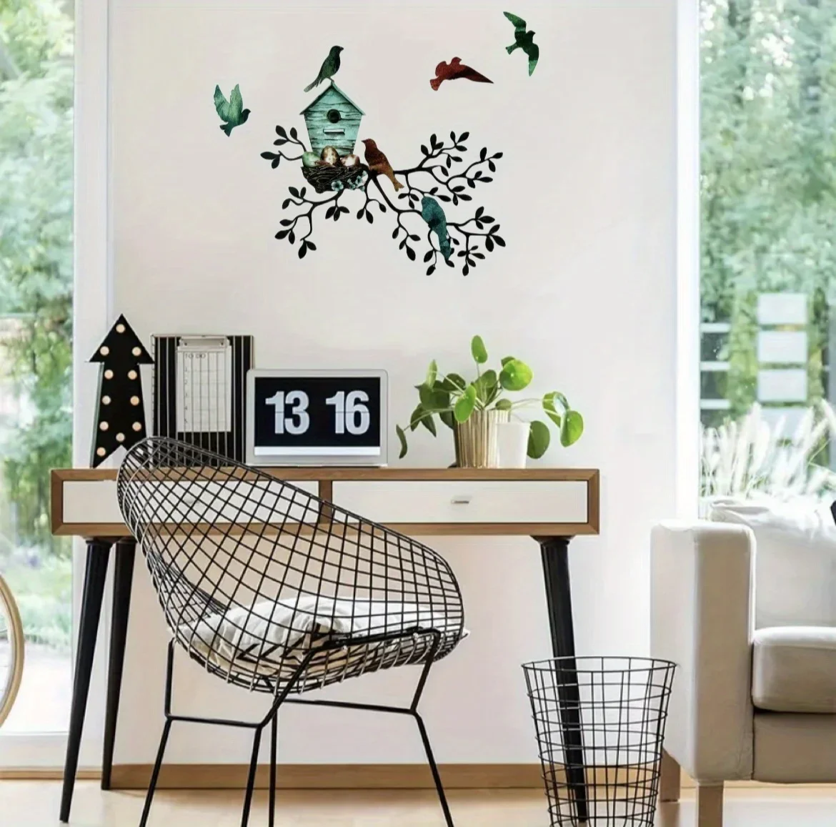 

Metal Hanging Tree with Aviary Wall Hanging Art Outdoor Home Decoration Bird Art Pendant Decoration Wall Art Living Room Decor
