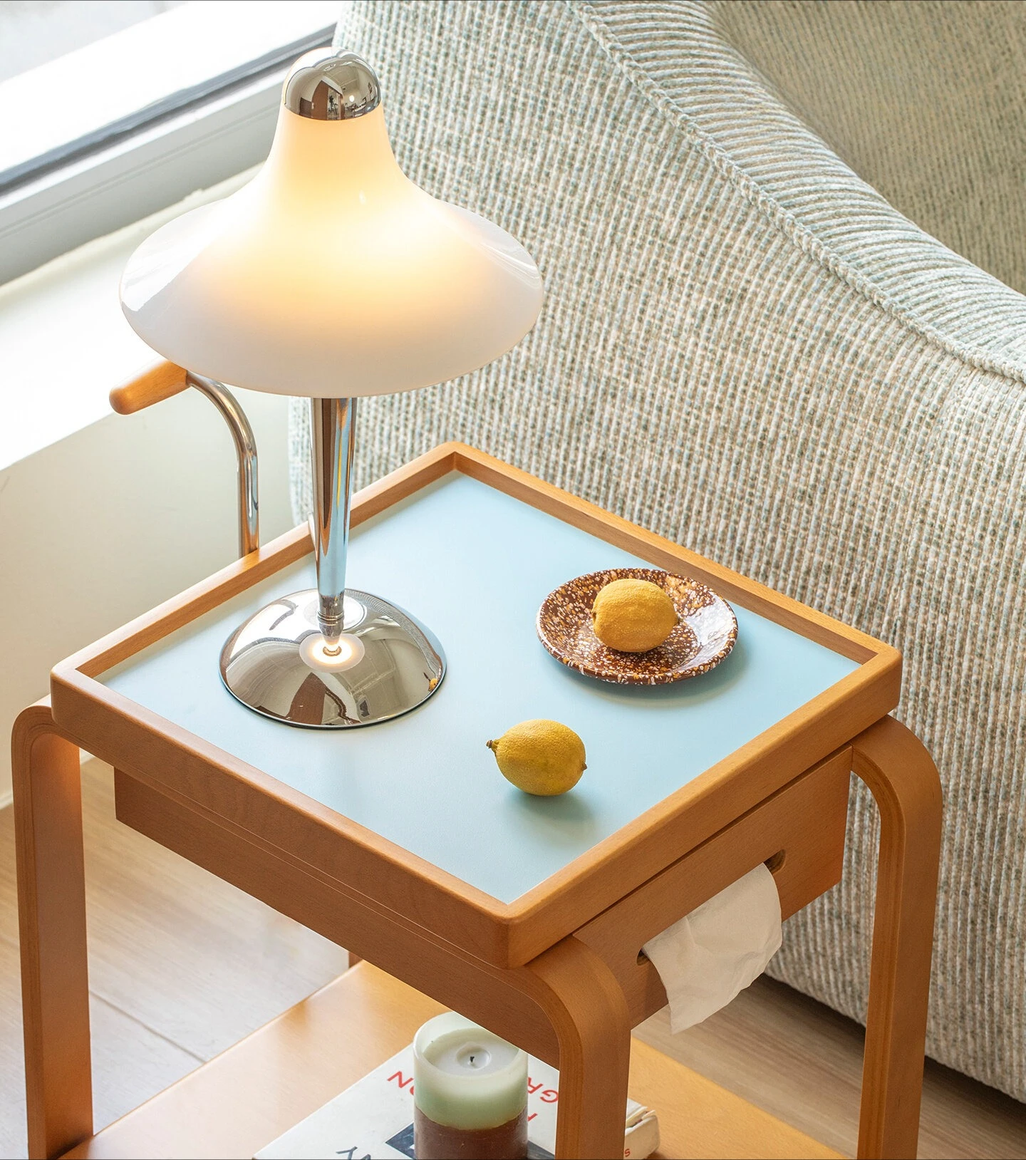 Movable solid wood edge few household living room small apartment dining side two-layer trolley