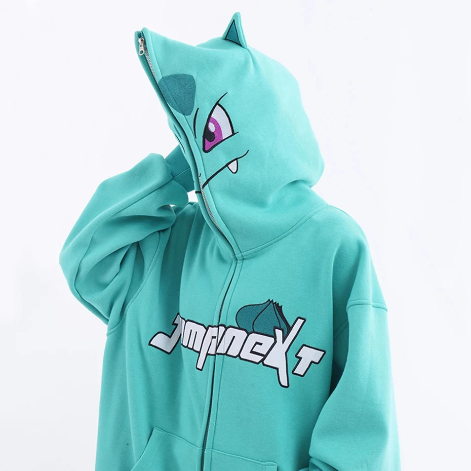 Cartoon Masked Hoodie Hip Hop Streetwear Sweatshirts 2023 Men Harajuku Oversized Hoodies Fashion Devil Horn Y2K Zip-up Tracksuit