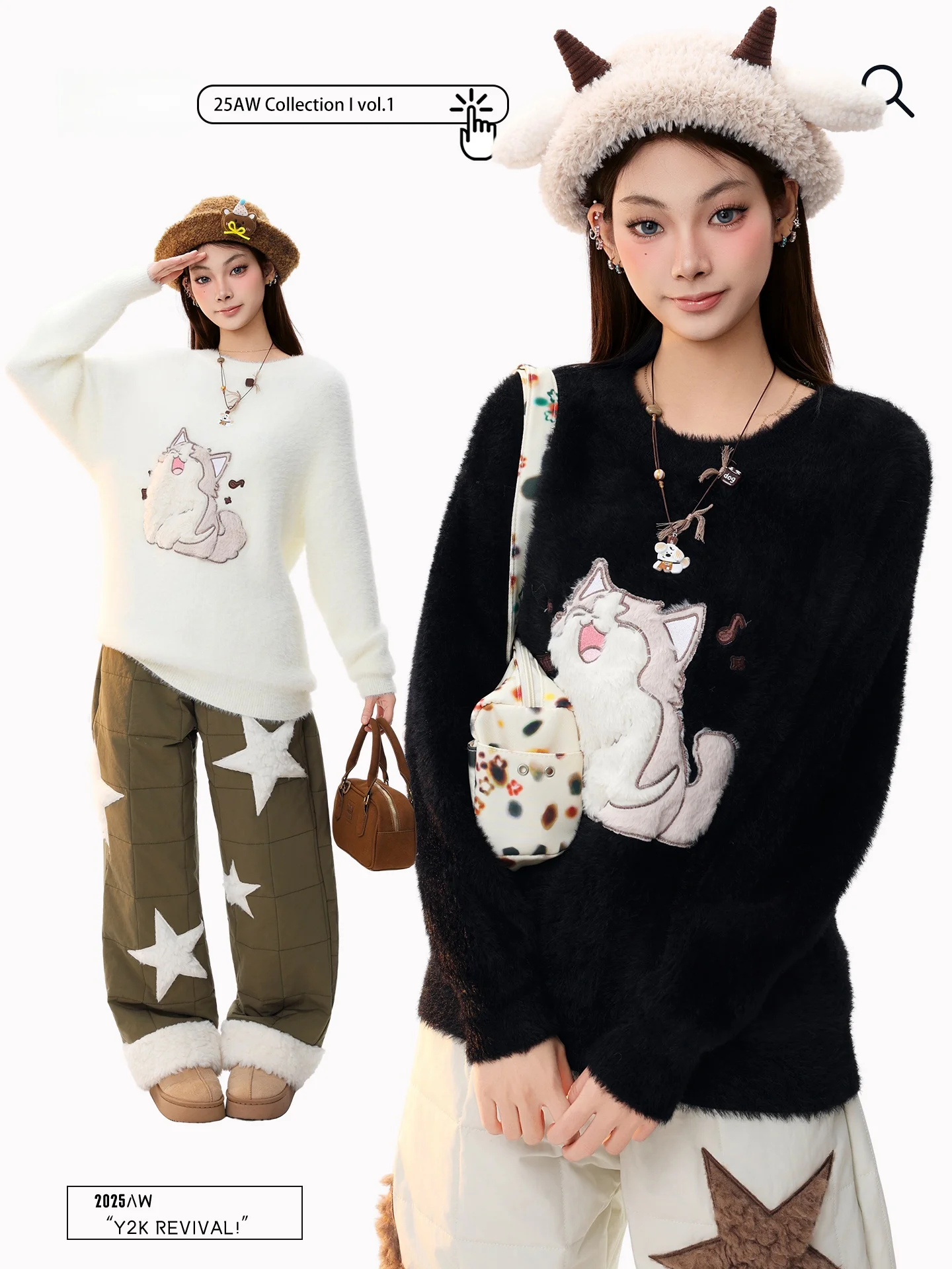 

PBB Soft Gentle Cartoon 3D Embroidery Knitted Sweater Women Warmth Anti-Aging College Sle Autumn Winter Overhead Sweater