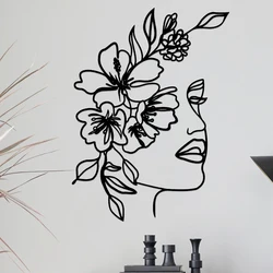 Metal Line Art Wall Decoration Woman Face Flower Hanging Art Minimalist Modern Wall Line Decor for Bedroom Bathroom Living Room