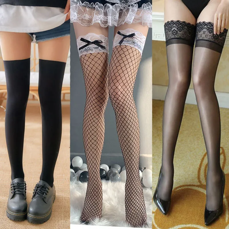 

Sexy Women Thigh High Stocking Rear Vertical Line Girls Black Lace Stockings Summer Transparent Long Stockings Fishnet Stocking