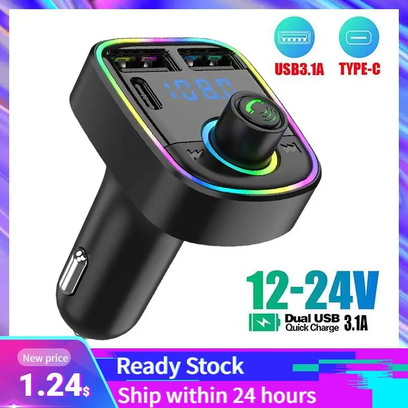 FM Transmitter PD Type-C Dual USB 3.1A Colorful Ambient Light Handsfree MP3 Modulator Player Car Bluetooth 5.0