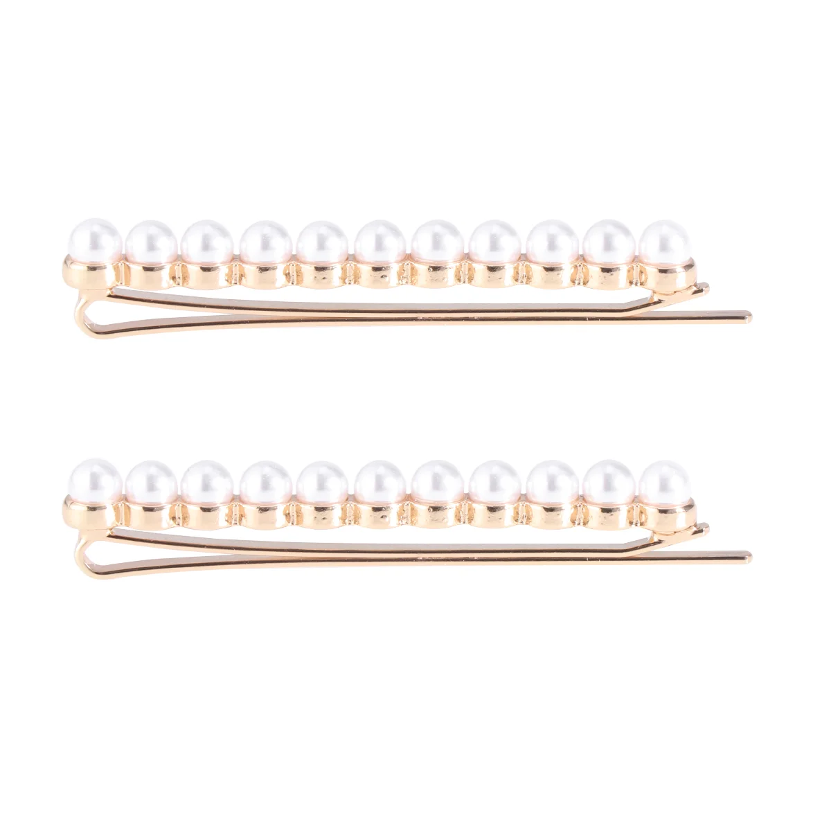 2pcs Manmade Pearl Hair Clips Short Barrettes Bobby Pin Hair for Ladies and Girls (Golden)