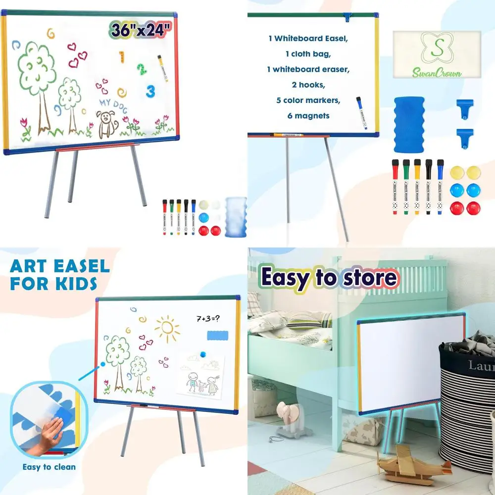 

Магнитный мольберт для сухого стирания с подставкой, детская доска для флипчартов, 36x24 дюйма, красочная рамка для классной комнаты