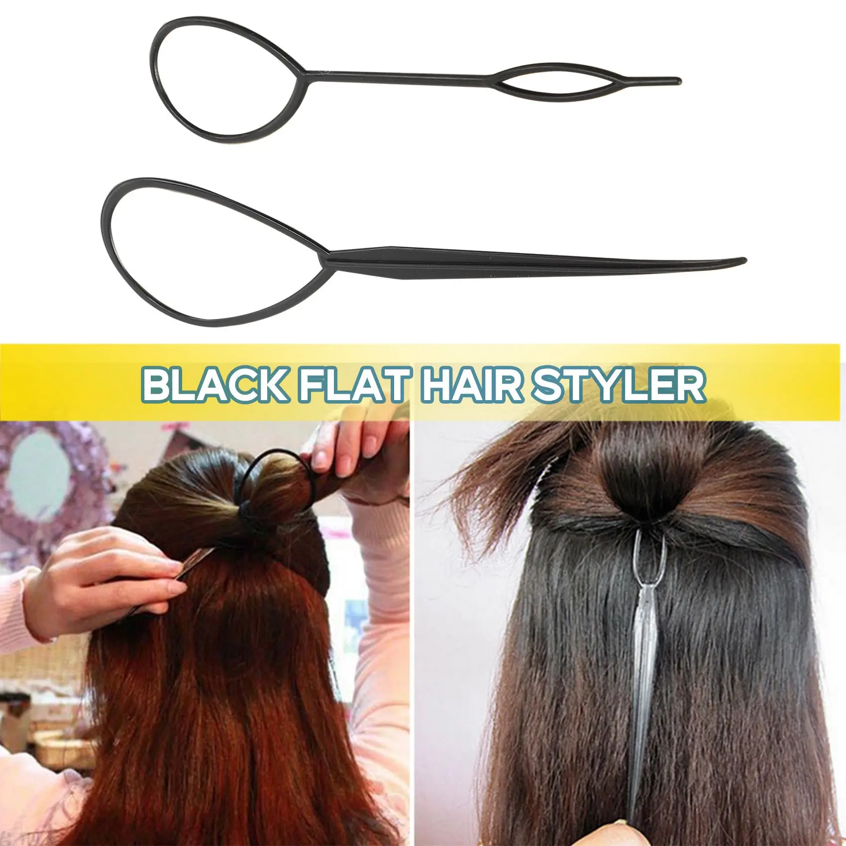 2 pcs Topsy Tail Hair Styler Hair Style Hair Twister Snare Loop Black