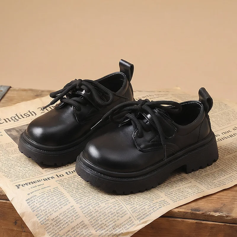 

Retro Children School Leather Shoes Simple British Style Boys Girls Platform Uniform Mary Janes Fashion Non-slip Kids Loafers