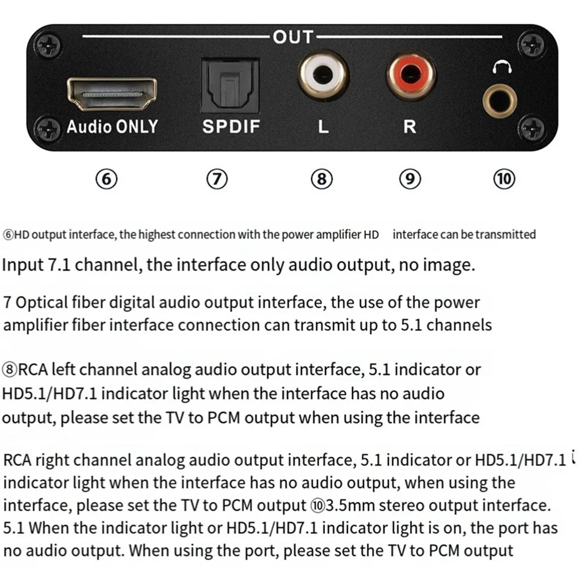 Extrator de áudio earc compatível com hdmi, conversor de 192khz, adaptador extrator de áudio erc para rca para dts dolby atoms ac3