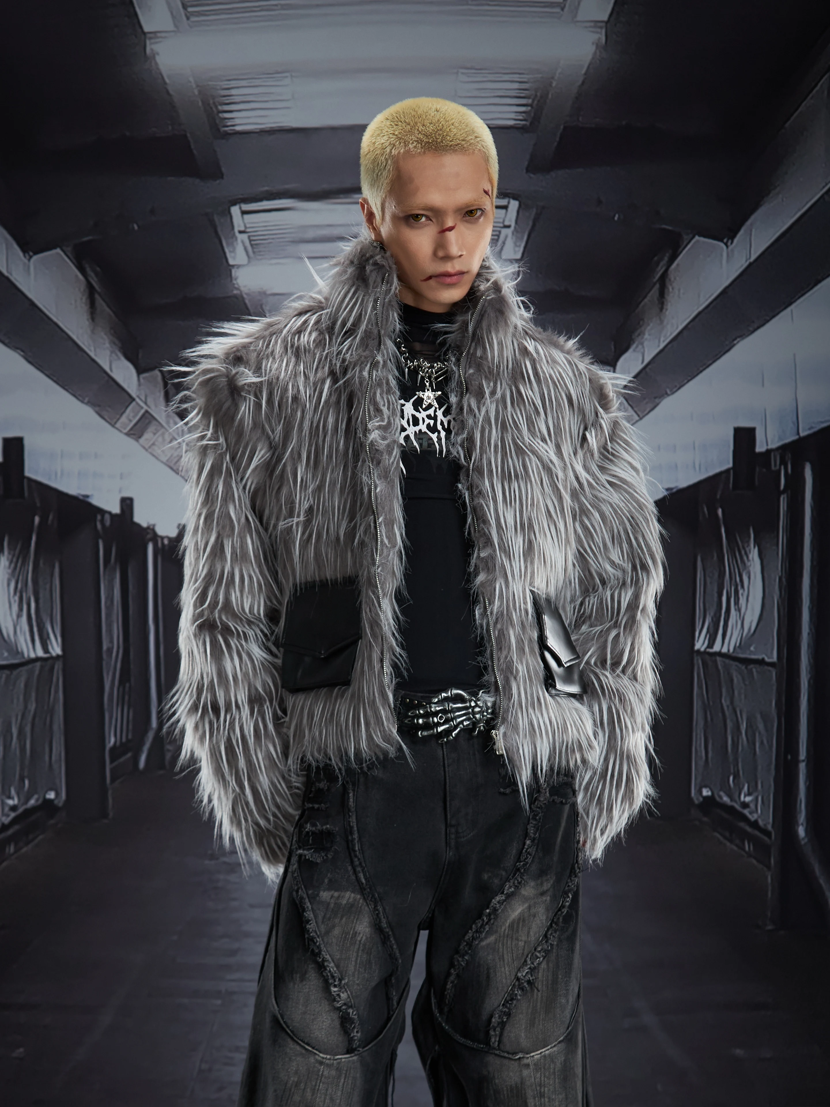 เสื้อโค้ทขนสั้นทรงหลวมสไตล์ดาร์ก Y2K สำหรับผู้ชาย ดีไซน์แนวซับคัลเจอร์  เหมาะสำหรับฤดูใบไม้ร่วงและฤดูหนาว เนื้อผ้าหนา อุ่นสบาย สไตล์ลำลอง