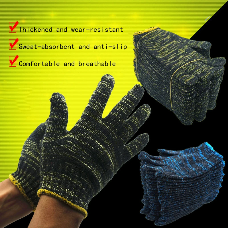 

12 Pairs Cotton Yarn Labor Protection Gloves Wholesale Thickened Wear-resistant Work Machine Repair Site Protective Gloves