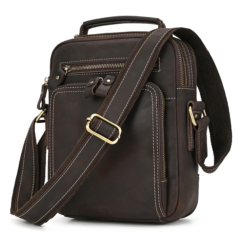 Newsbirds-Sac à bandoulière en cuir pour homme, sac à bandoulière en cuir de vachette pour homme, sac de jour en cuir de cheval Elin