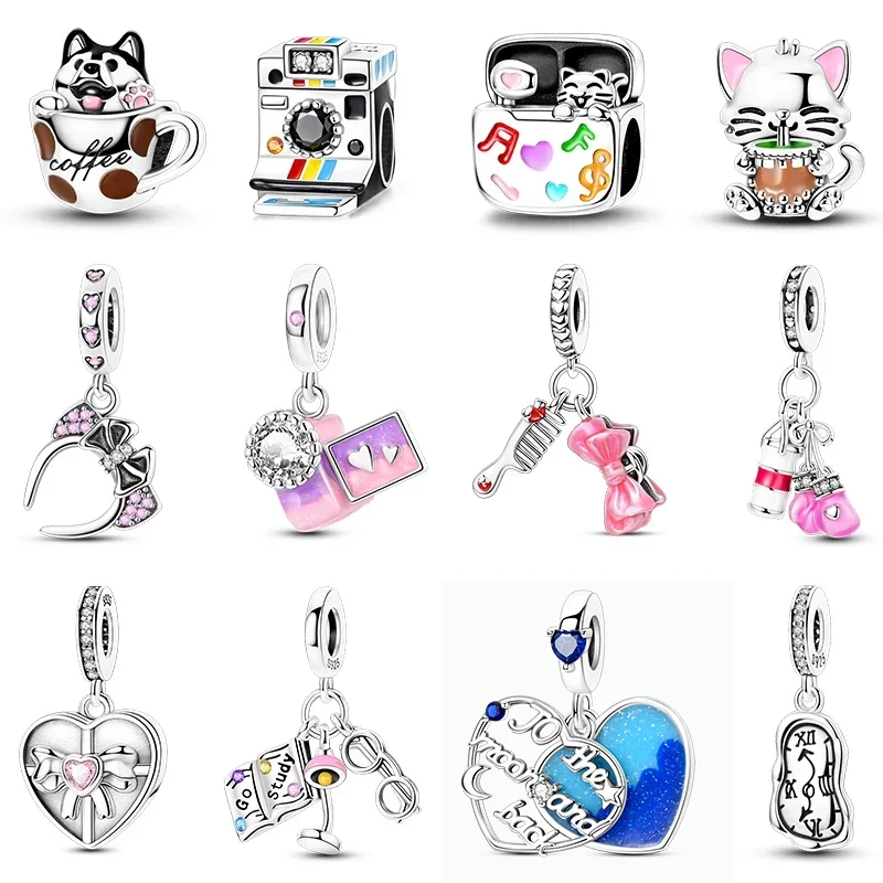 Pink Vlog Camera Silver Charms Beads Fit Original Bracelet Bag Keychain Earring Charm Bead Pendant Diy Women Jewelry Gift