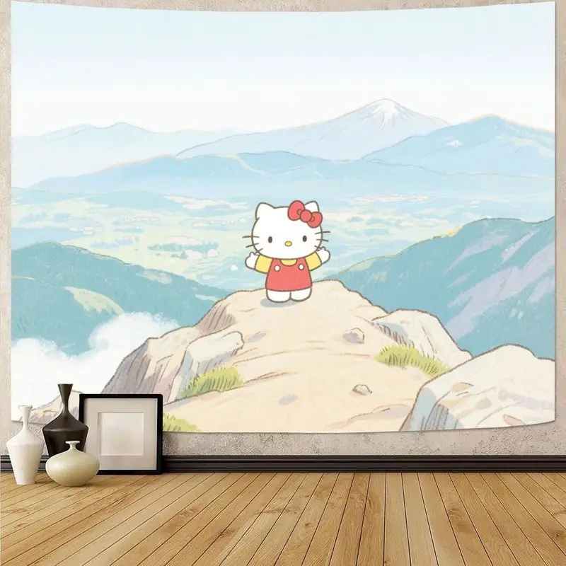 

1 шт. Sanrio Hello Kitty Mount Fuji живописный гобелен, Kawaii Mountain Landscape полиэстер настенный художественный декор для спальни гостиной Gi