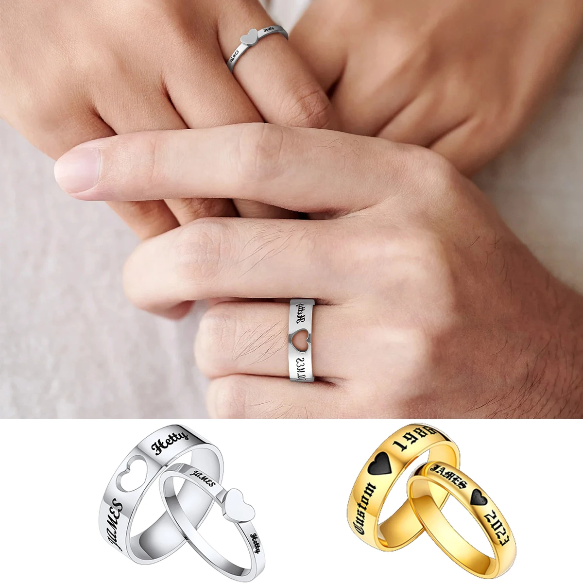 

U7 Custom Stainless Steel 2pcs/set 4/ 6mm Couple Rings Black Deep Engrave Lovers Engagement Wedding Rings Anniversary Gift