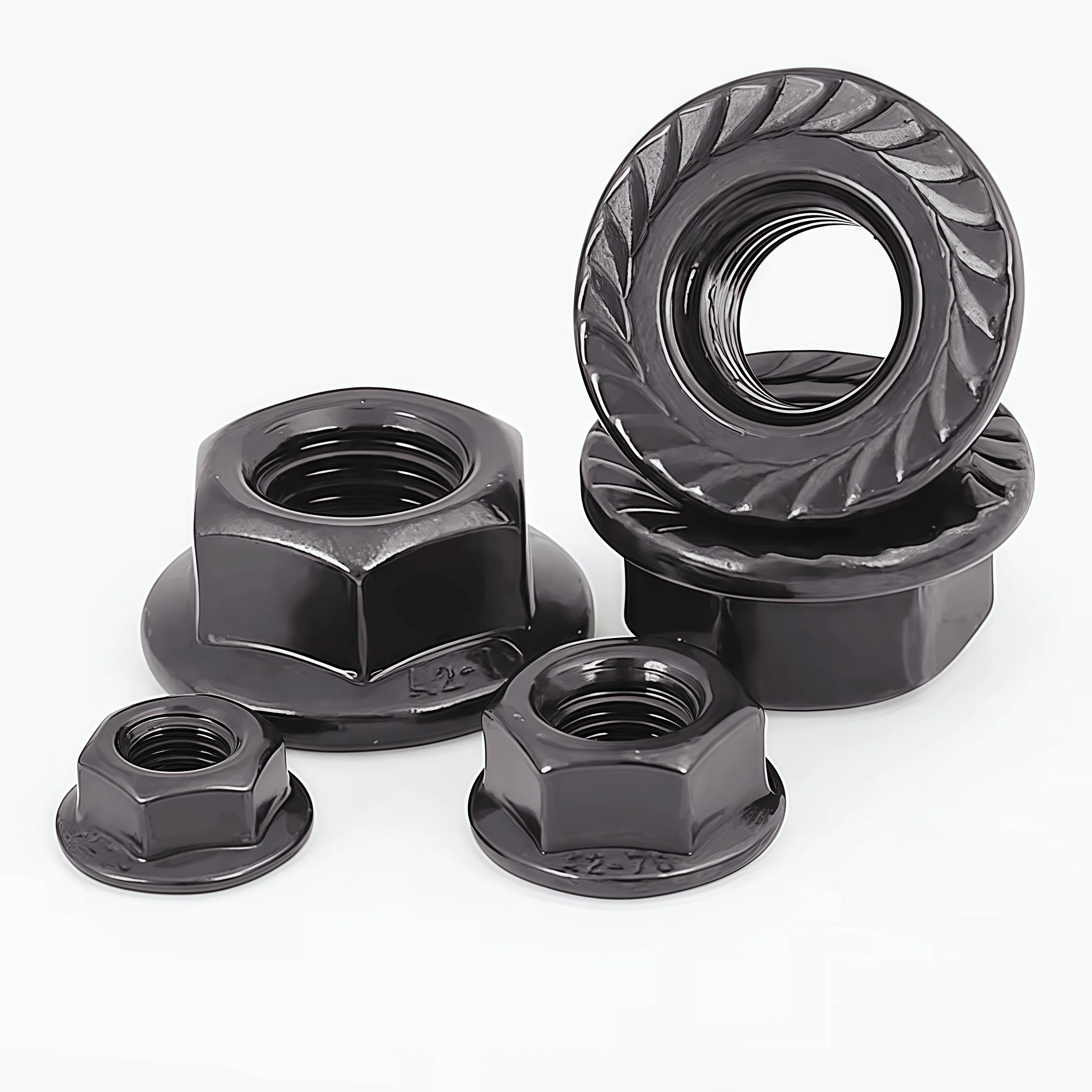 5-50pcs 304 Stainless Steel  Black Flange Nut Serrated Flange Locknut M4 M5 M6 M8 M10 Serrated Lock Nut Spinlock Hexagon Nut
