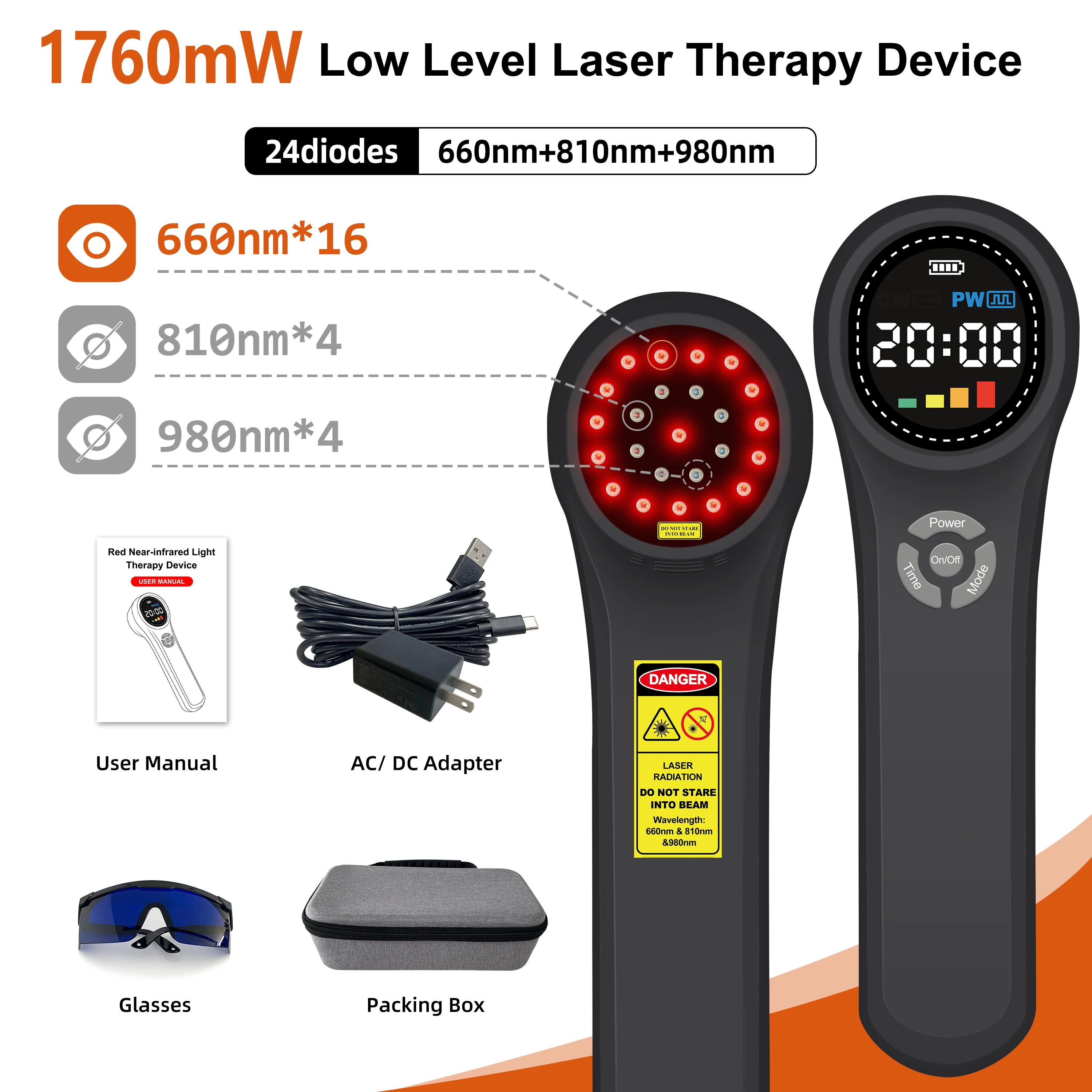 ZJKC Infraroodlicht Koude Lasertherapie Apparaat 650nm 808nm 905nm 980nm voor Sportblessures, Artritis, Hielspoor en Pijnbestrijding