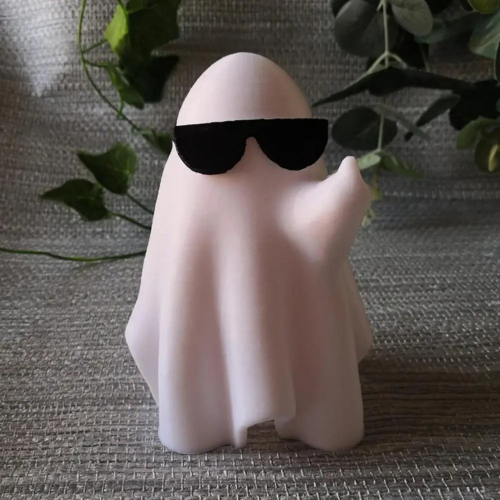 Resin Ghost Ornament Illuminated Ghost Ornament Festive Halloween Ghost Figurine with Light Sunglasses Resin Statue for Festival