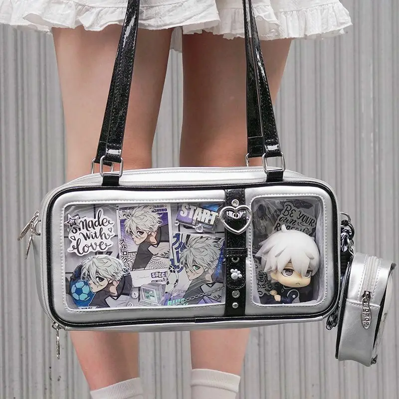 Japanese Harajuku Kitten Fights Dragon Ita Bag Women Anime Large Capacity Crossbody Bags Ladies Kawaii Transparent Handbag 2025