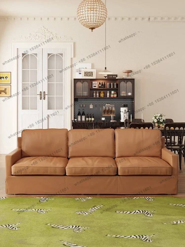 Customizationz.American Style Leather Sofa Tofu Block Top Layer Cowhide Straight Row New Chinese Style Sofa