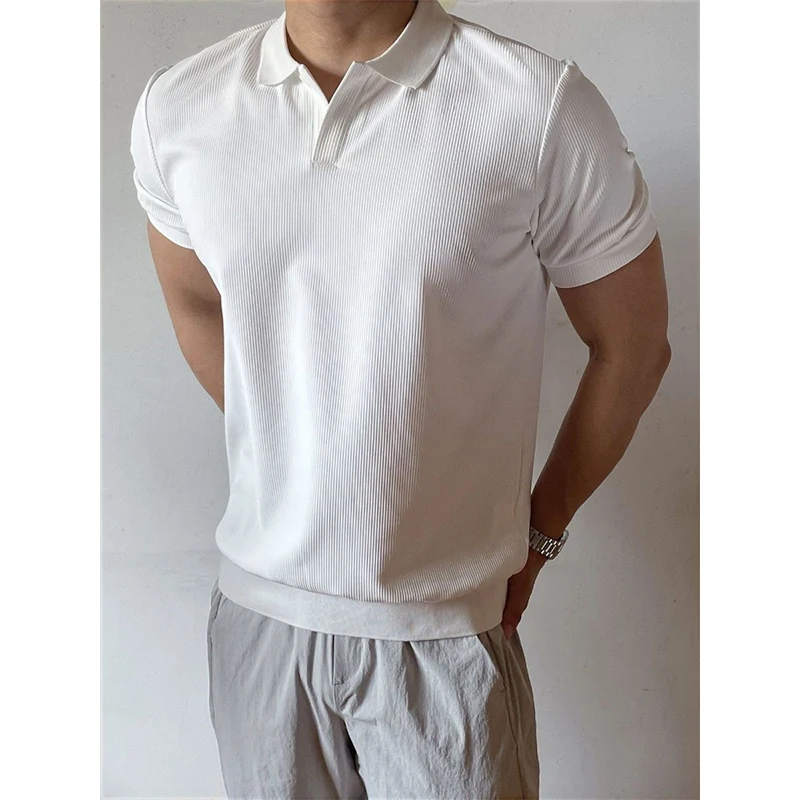 

Men's Seagull Collar Polo Shirt Summer Thin Solid Color T-shirt High-end Casual Short Sleeve Top For Daily Wear Business Commute