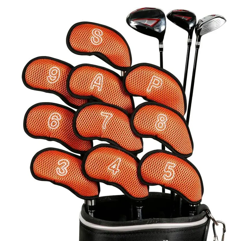 10pcs Golf Head Covers Golf Iron Headcover 3 4 5 6 7 8 9 S A P Golf Putter Club Headcovers Protector Golf Accessories Supplies