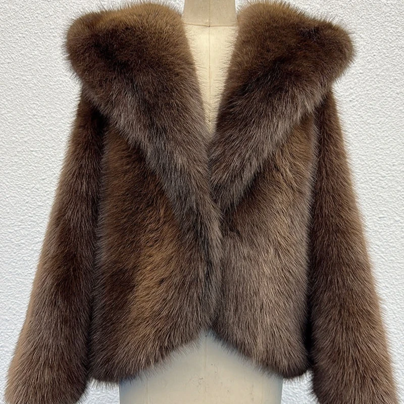 2026 Fashion Faux Fur Short Coat Women's Winter Fox Fur Overcoat Thicken Hooded Loose Jackets Streetwear Lady Stripe Furry Coats