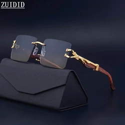 2023 Wooden Sunglasses For Men Square Rimless Sunglasses Women Wood Grain Vintage Fashion Glasses Luxury Retro Gafas De Sol Sun