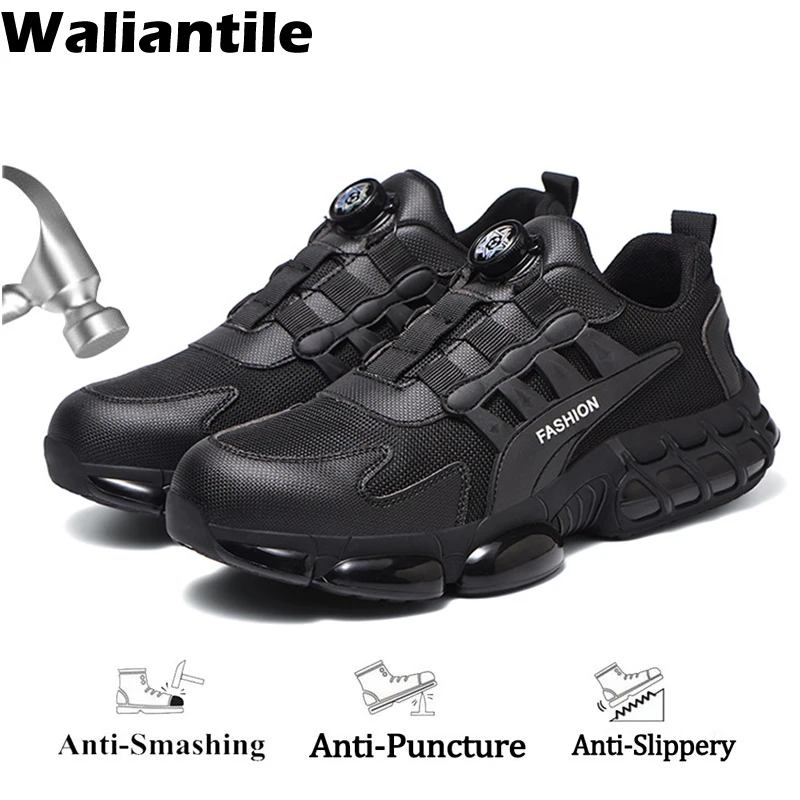 

Waliantile Indestructible Safety Shoes For Men Lace Free Industry Work Boots Puncture Proof Steel Toe Working Shoes Sneakers Man