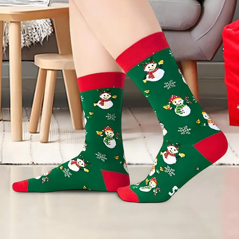 Christmas Cartoon Stockings Holiday Christmas Snowman Winter Socks Cozy High-tube Leg Warmers for Fall Floor Socks Holiday Gift