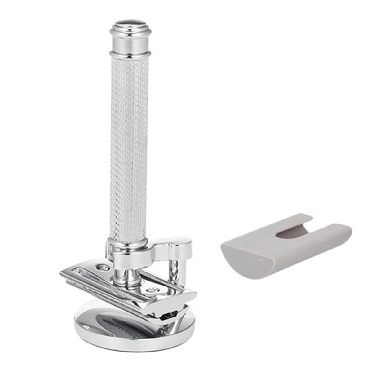 Silver Adjustable Double Edge Classic Safety Razor Man Shaving Razor with Base Cutter Head Cover