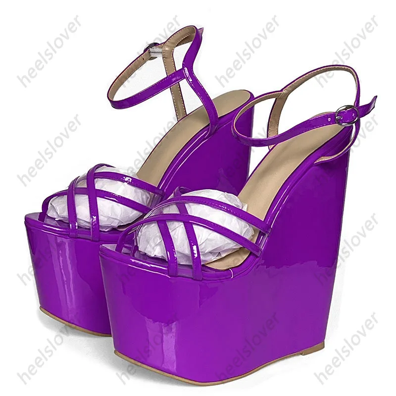 Ahhlsion Handmade Women Gladiator Sandals Patent Wedges Heels Open Toe Beautiful Red Party Cosplay Shoes Ladies US Size 4-14