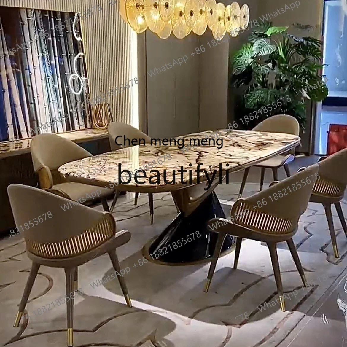 Italian light luxury marble rectangular dining table combination chair luxury restaurant dining table high-end brand furniture