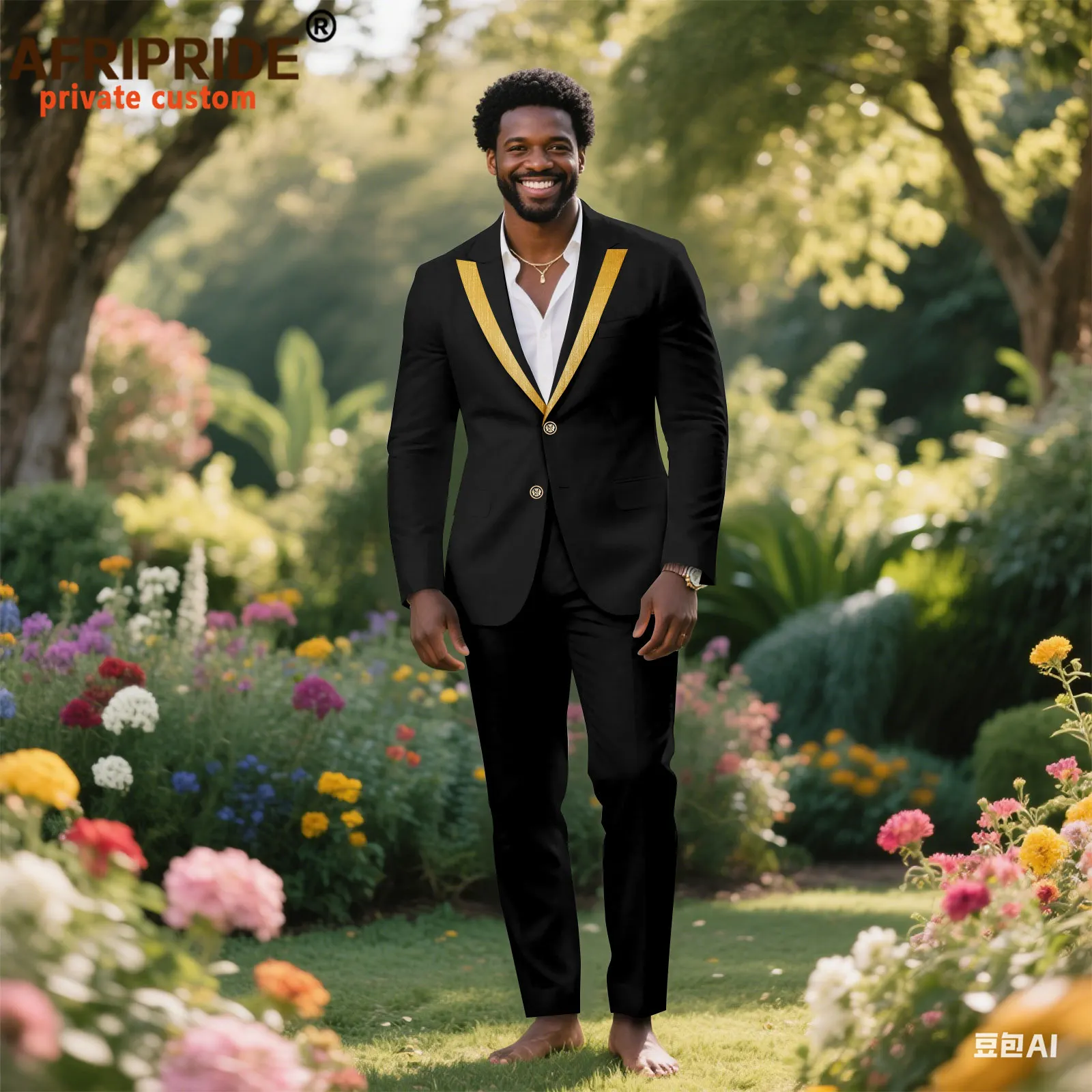 African Suits for Men Slim Fit Embroidery Two Buttons Jacket and Pants 2 Piece Set Dashiki Outfits for Wedding 2516064
