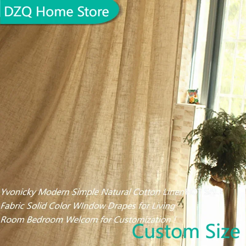 

Modern Simple Natural Linen Blackout Curtains for Living Room Bedroom, Breathable Hemp Flax Window Drapes Cortinas for Cafe