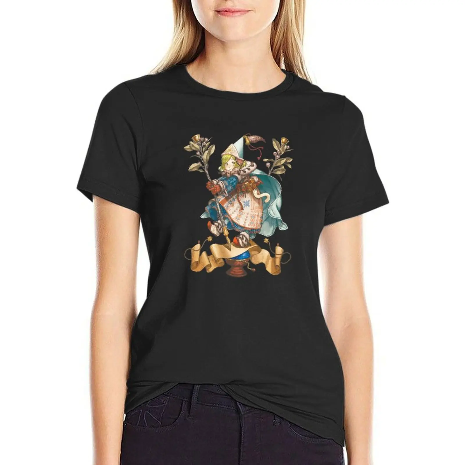 Camiseta de gran tamaño con sombrero de bruja para mujer, tops bonitos de Tongari boushi no