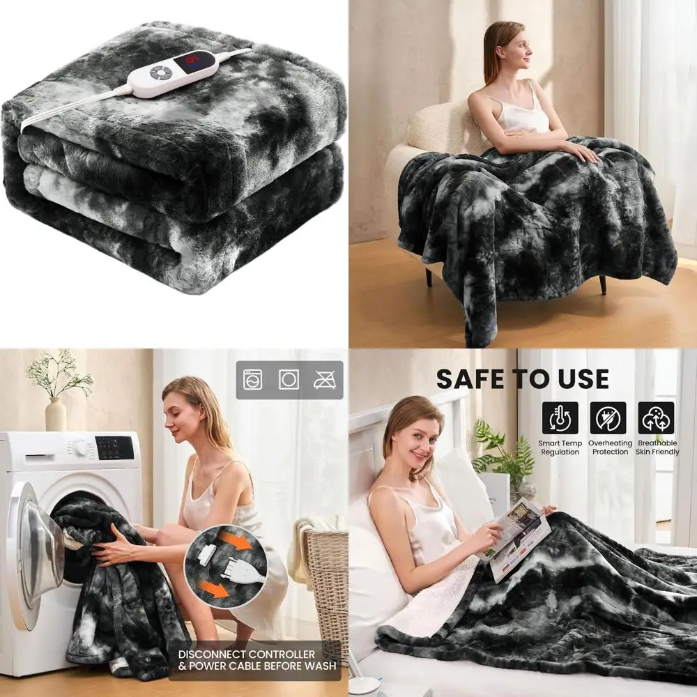

Luxury Black Twin Size Faux Fur Electric Blanket, 62x84, 6 Heat Settings, 12-Hour Auto Shut-Off