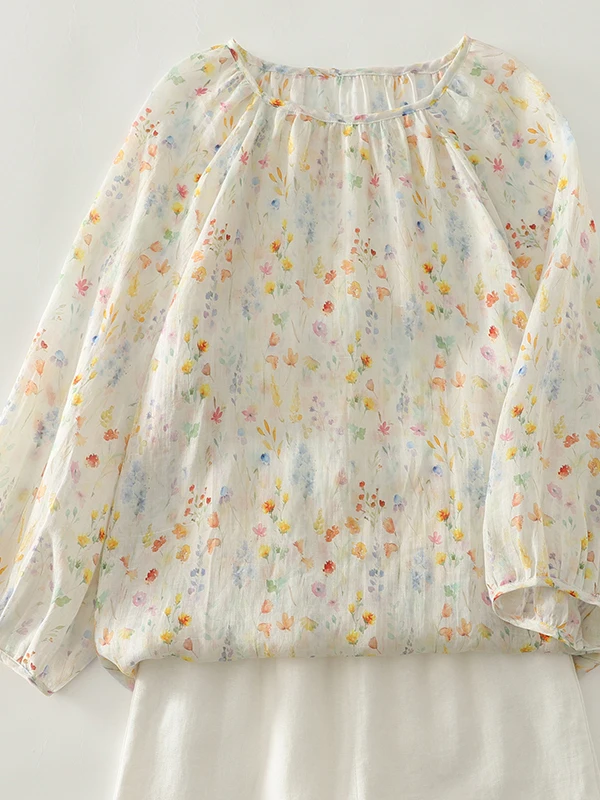 

Корейский круглый женский топ Ne ort Sve с цветочным принтом больших размеров Sunade Cover up Commute Faion Casual irt