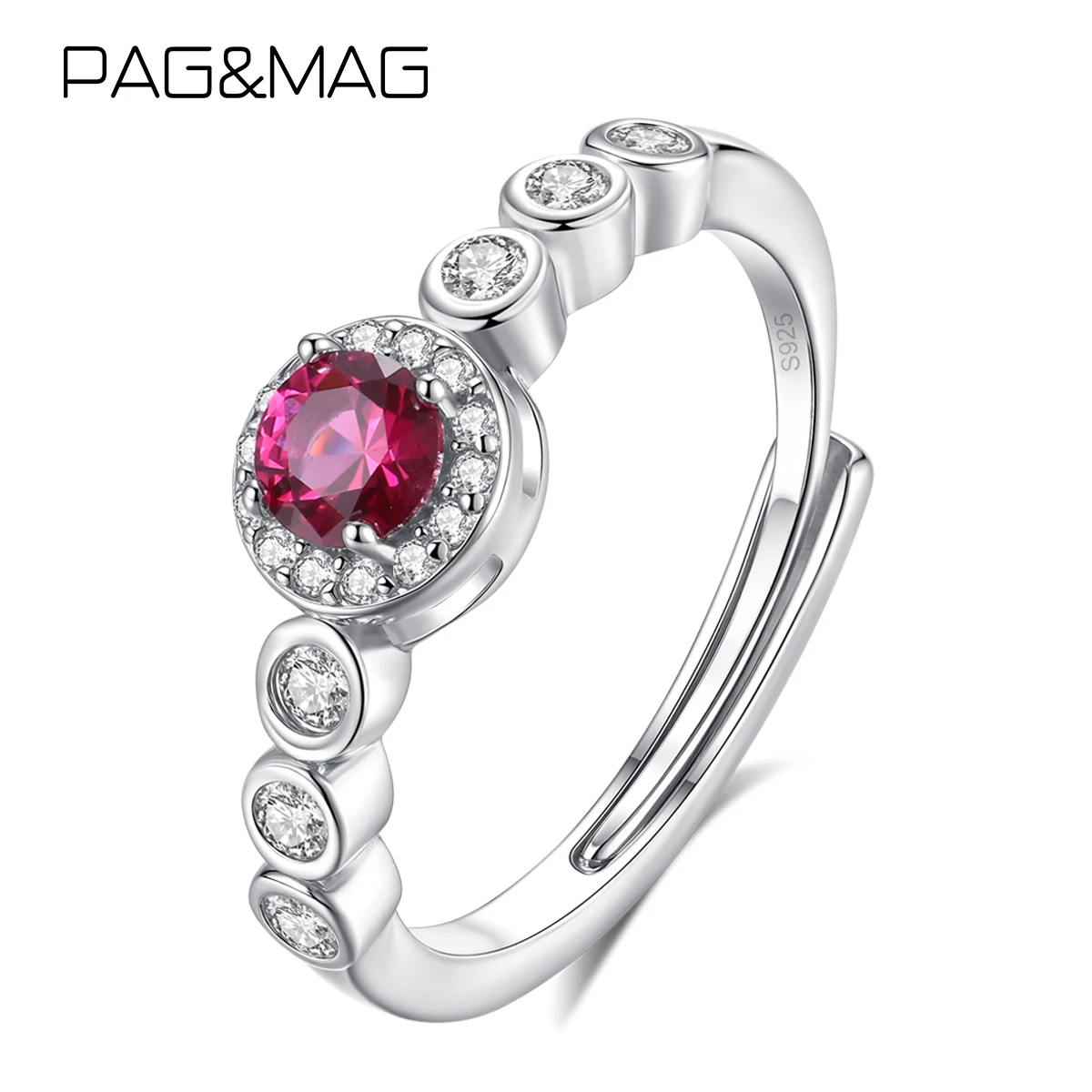 

PAG&MAG S925 Luxury Red Open Rings Vintage Round Shape Adjustable Finger Jewelry for Women Bridal Party Wedding Accessories Gift